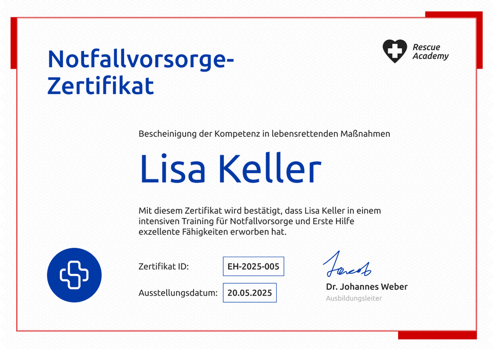 Druckbares Erste Hilfe Zertifikat – Querformat Druckbares Erste Hilfe Zertifikat – Querformat