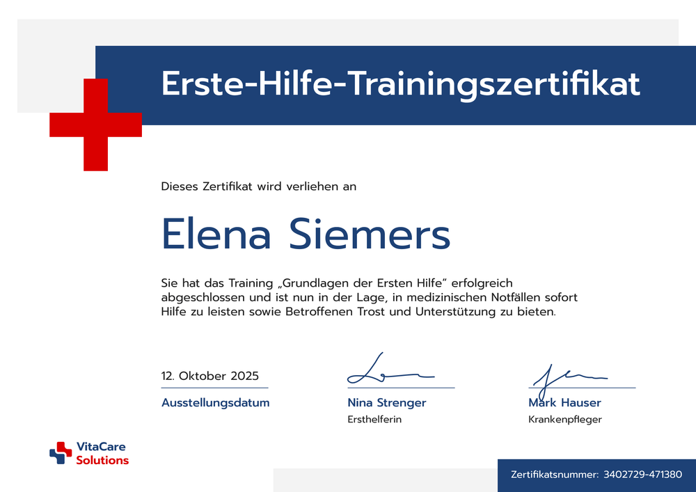Klassisches Erste Hilfe Zertifikat – Querformat Klassisches Erste Hilfe Zertifikat – Querformat