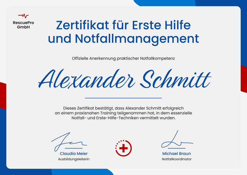 Glänzendes Erste Hilfe Zertifikat – Querformat Glänzendes Erste Hilfe Zertifikat – Querformat