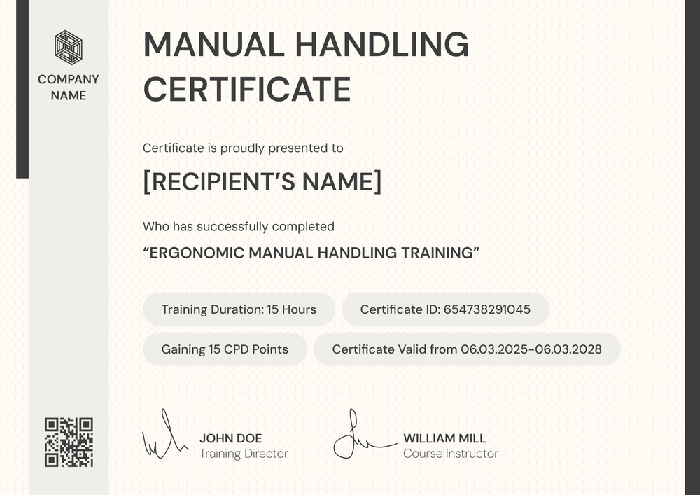 Free Manual Handling Certificate Template - Landscape Free Manual Handling Certificate Template - Landscape