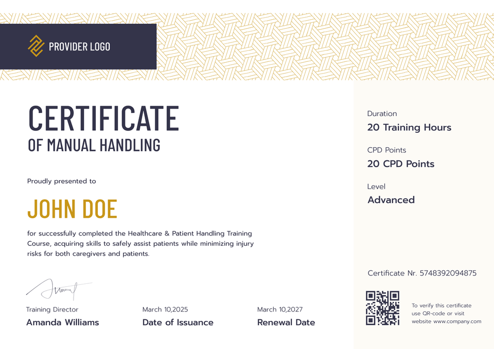 Free Manual Handling Certificate Template - Landscape Free Manual Handling Certificate Template - Landscape