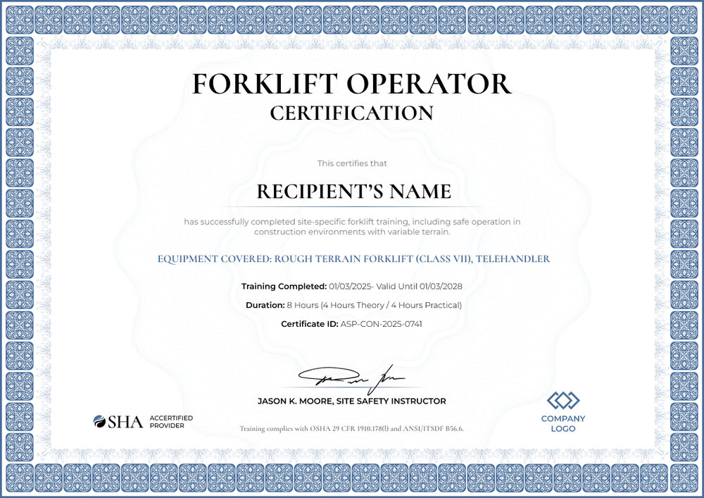 Free Forklift Certificate Template - Landscape Free Forklift Certificate Template - Landscape