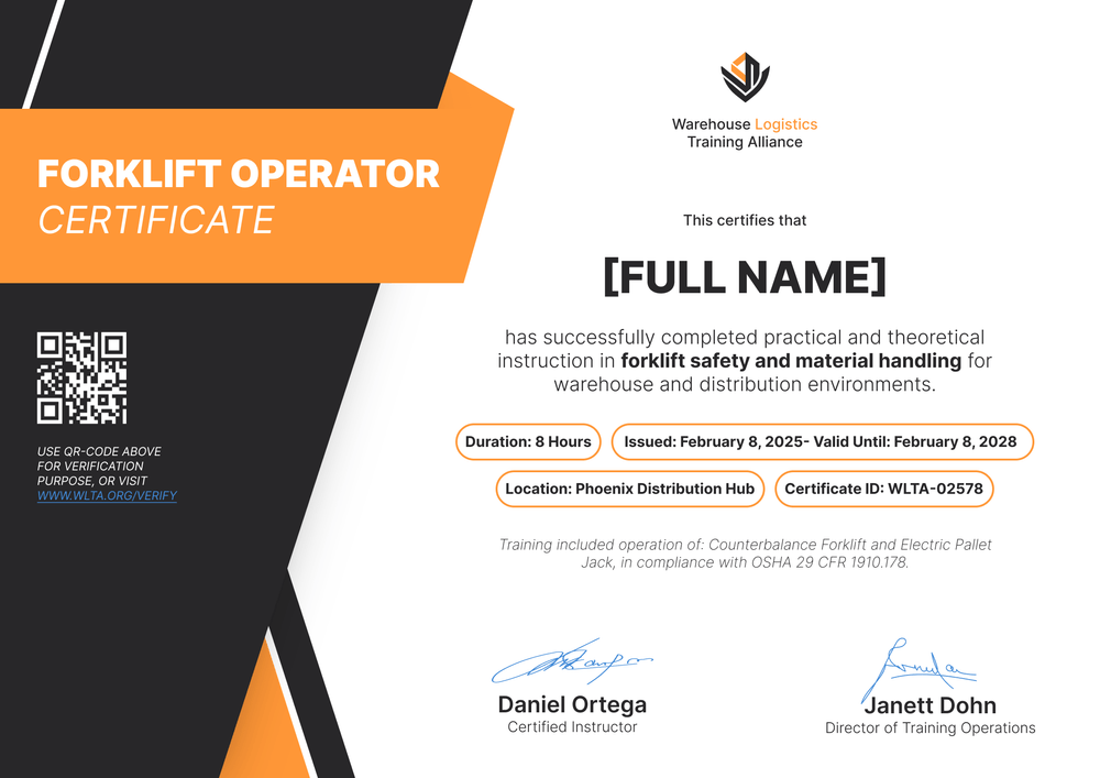 Customize Forklift Operator Certificate Online – Landscape Customize Forklift Operator Certificate Online – Landscape