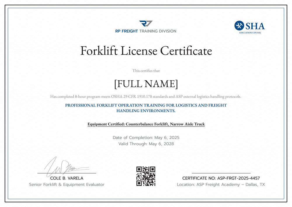 Forklift License Certificate Template – Landscape Forklift License Certificate Template – Landscape