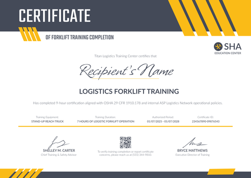 Striking Forklift Training Certificate Template – Landscape Striking Forklift Training Certificate Template – Landscape