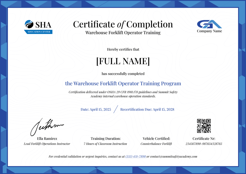 Detailed Forklift Certificate Template – Landscape Detailed Forklift Certificate Template – Landscape