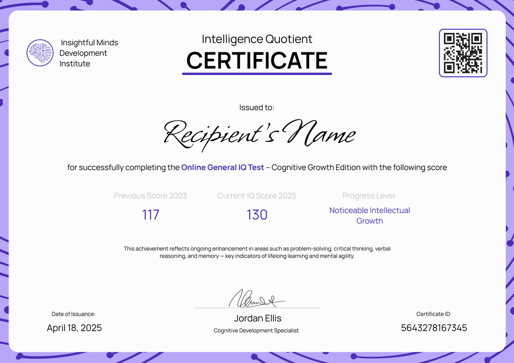 Simple IQ Test Certificate Template for Editing for Free - Landscape Simple IQ Test Certificate Template for Editing for Free - Landscape