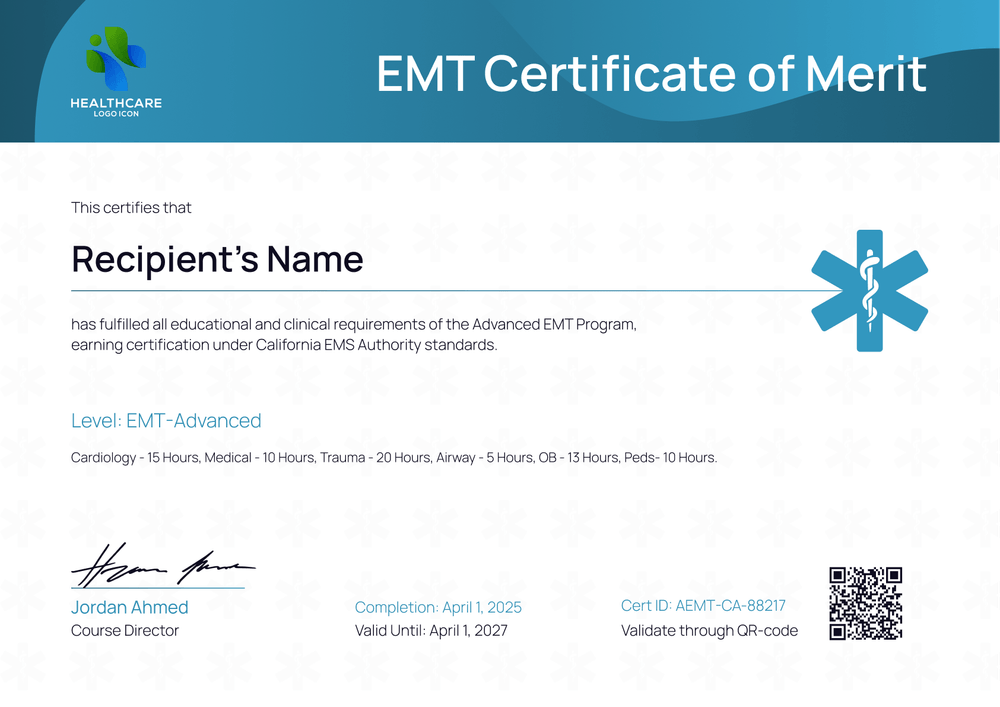 Trusted EMT Certificate Template Free to Use – Landscape Trusted EMT Certificate Template Free to Use – Landscape