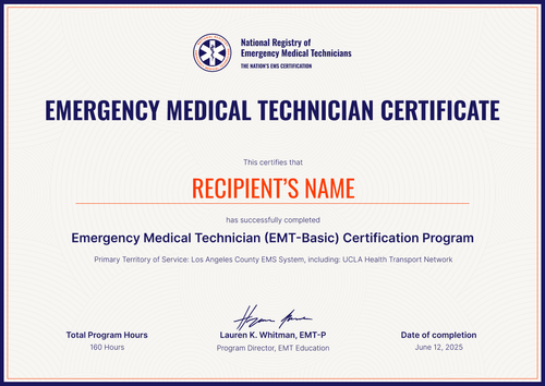 Reputable EMT Certificate Template Free – Landscape Reputable EMT Certificate Template Free – Landscape