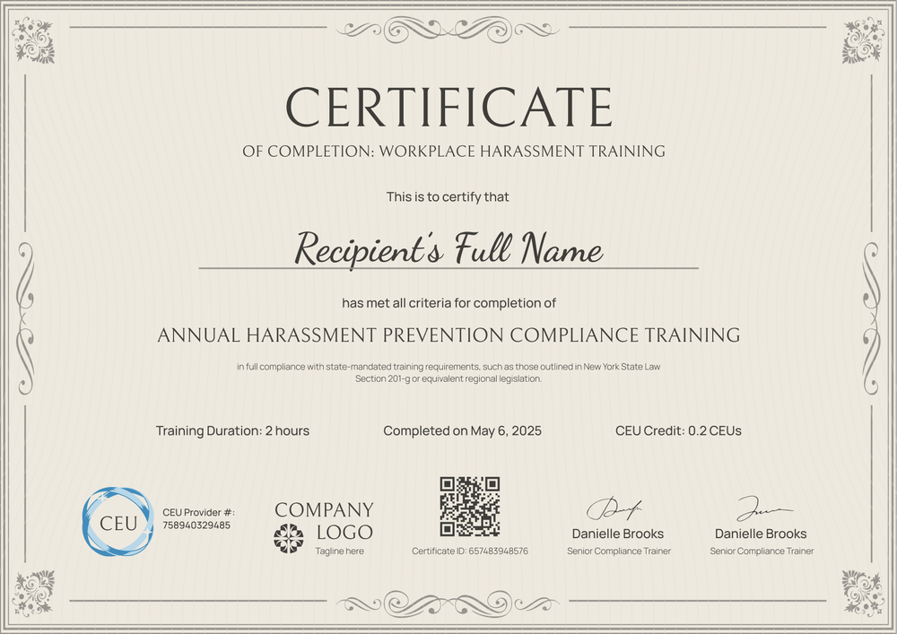 Free Sexual Harassment Certificate Training Template – Landscape Free Sexual Harassment Certificate Training Template – Landscape