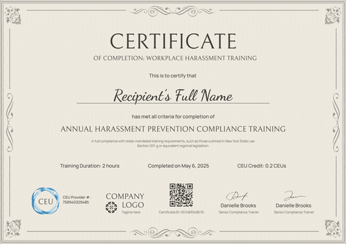 Free Sexual Harassment Certificate Training Template – Landscape Free Sexual Harassment Certificate Training Template – Landscape