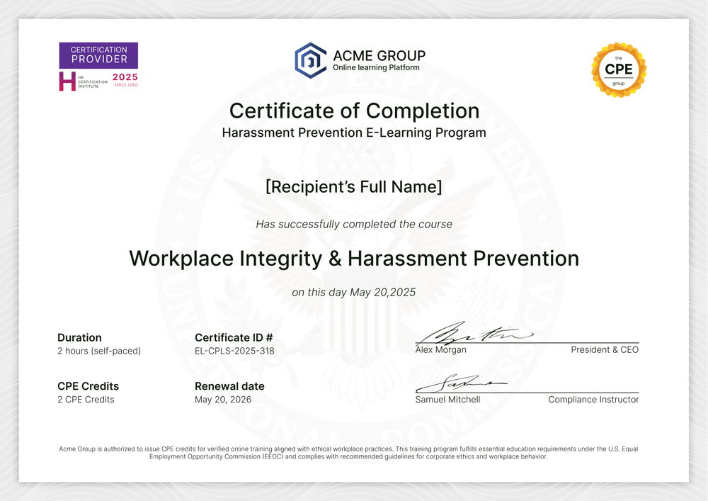 Sexual Harassment Training Certificate Template to Edit – Landscape Sexual Harassment Training Certificate Template to Edit – Landscape