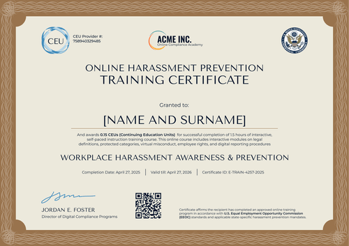 Structured Sexual Harassment Training Certificate Template – Landscape Structured Sexual Harassment Training Certificate Template – Landscape