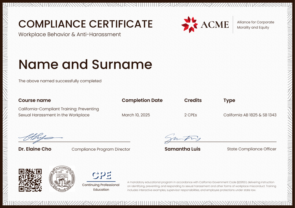 Sexual Harassment Training Certificate Template – Landscape Sexual Harassment Training Certificate Template – Landscape