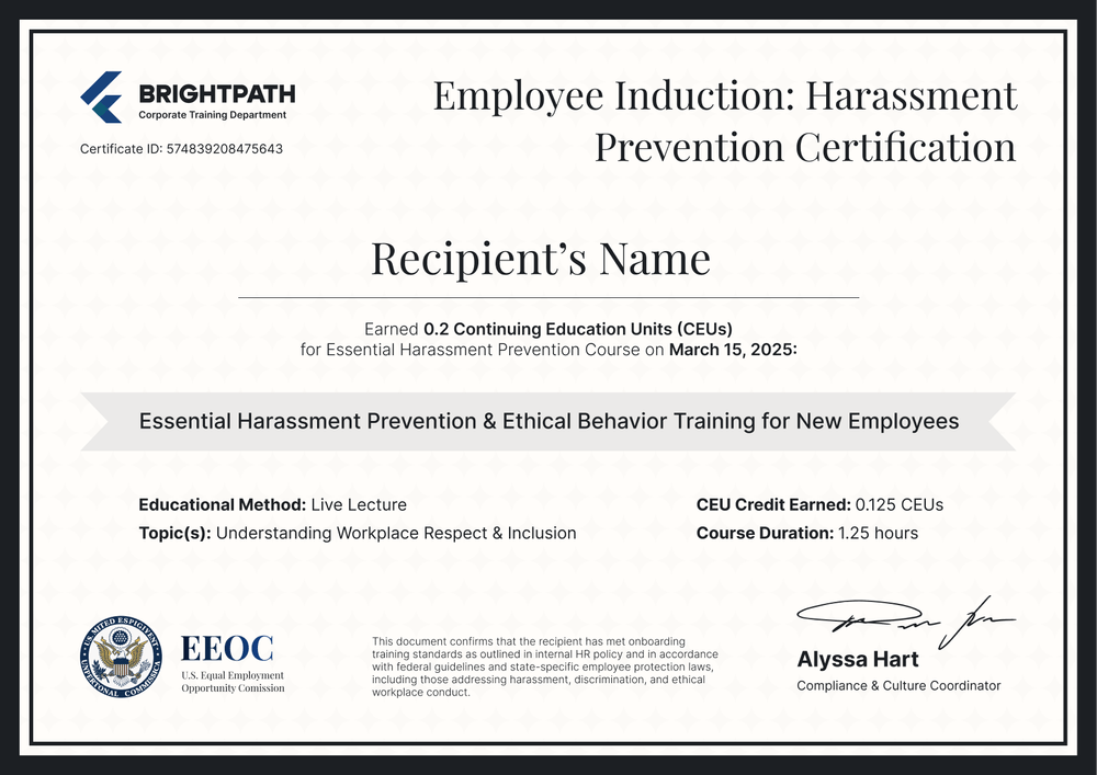 Free Sexual Harassment Training Certificate Template for Bulk Issuance - Landscape Free Sexual Harassment Training Certificate Template for Bulk Issuance - Landscape
