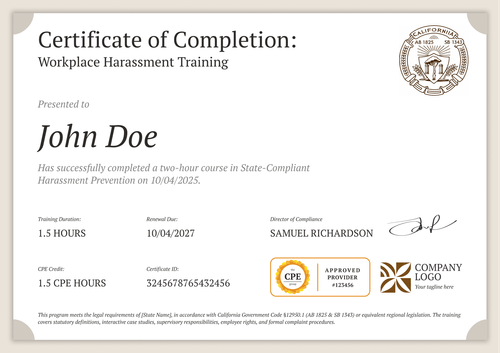 Free Sexual Harassment Training Certificate of Completion - Landscape Free Sexual Harassment Training Certificate of Completion - Landscape