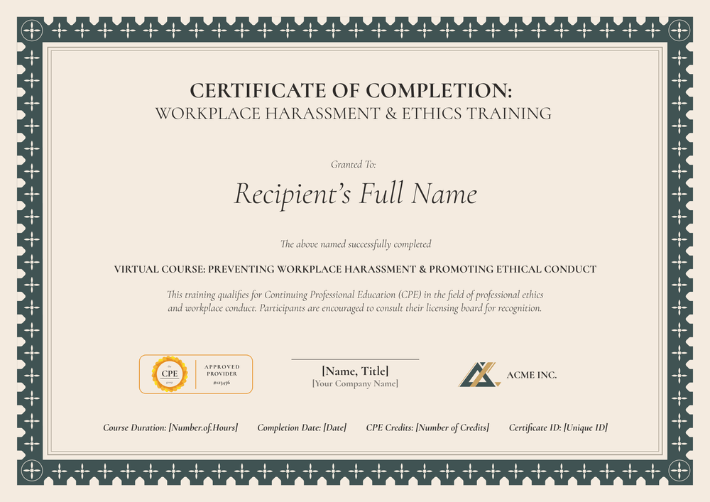 Sexual Harassment Training Certificate Template – Landscape Sexual Harassment Training Certificate Template – Landscape
