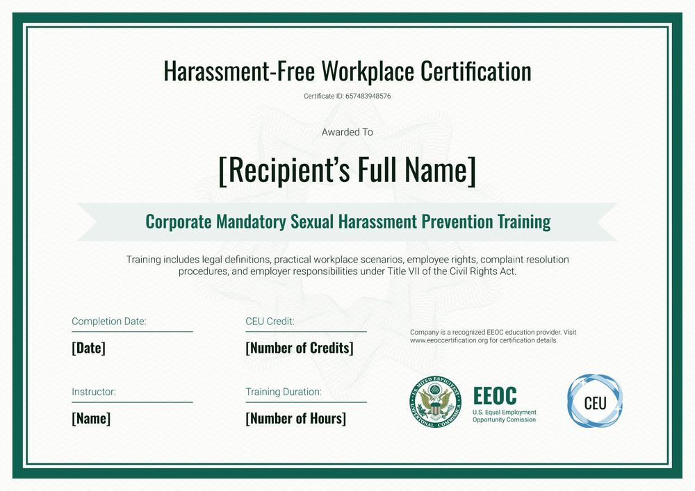 Free Sexual Harassment Training Certificate Template – Landscape Free Sexual Harassment Training Certificate Template – Landscape