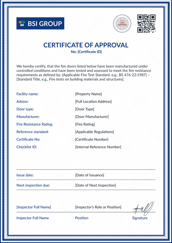 Structured Fire Door Certificate Template PDF and Word – Portrait Structured Fire Door Certificate Template PDF and Word – Portrait