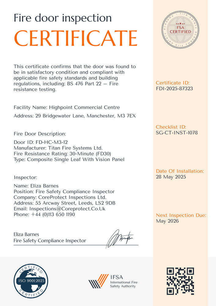 Organized Fire Door Certificate Template – Portrait Organized Fire Door Certificate Template – Portrait