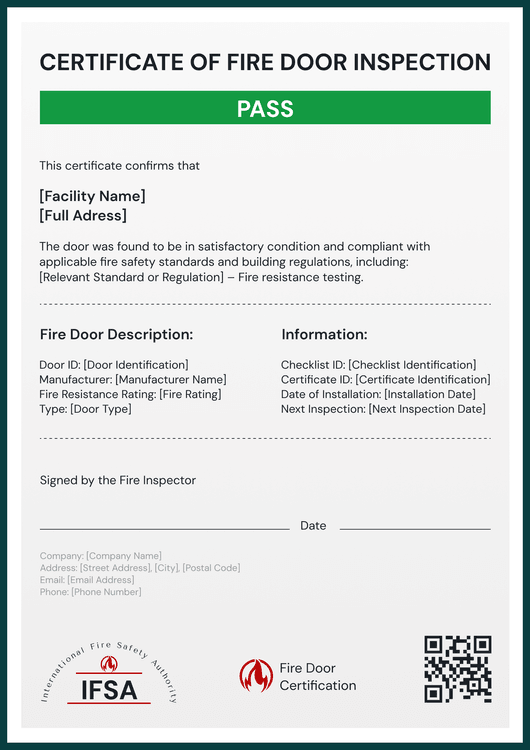 Balanced Fire Door Inspection Certificate Template – Portrait Balanced Fire Door Inspection Certificate Template – Portrait