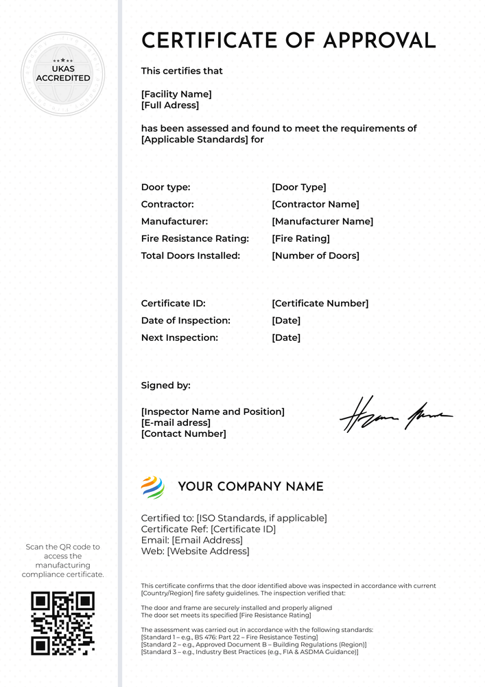 Minimal Fire Door Certificate Template – Portrait Minimal Fire Door Certificate Template – Portrait