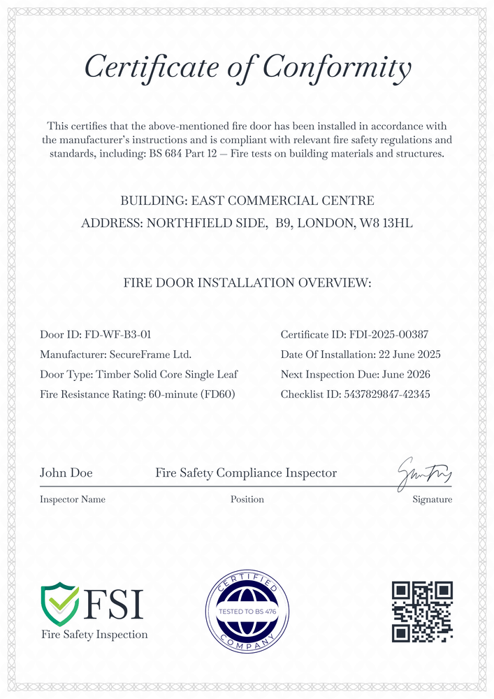 Free Fire Door Certificate Template – Portrait Free Fire Door Certificate Template – Portrait