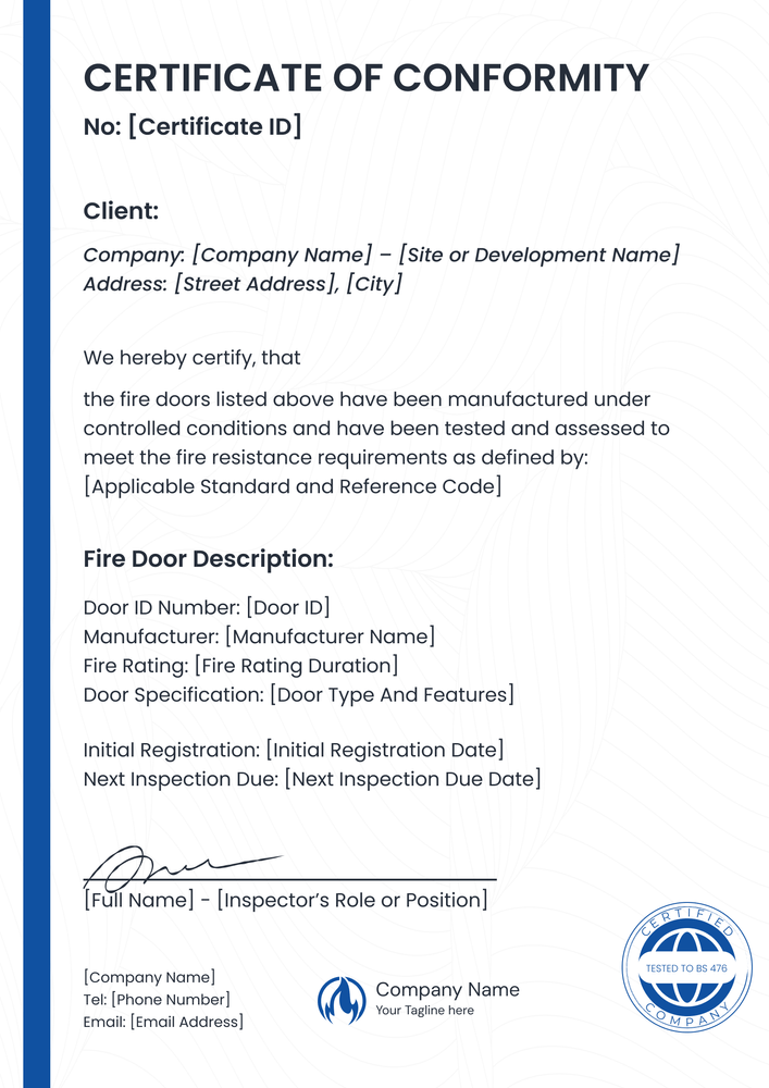 Refined Fire Door Certificate Template – Portrait Refined Fire Door Certificate Template – Portrait
