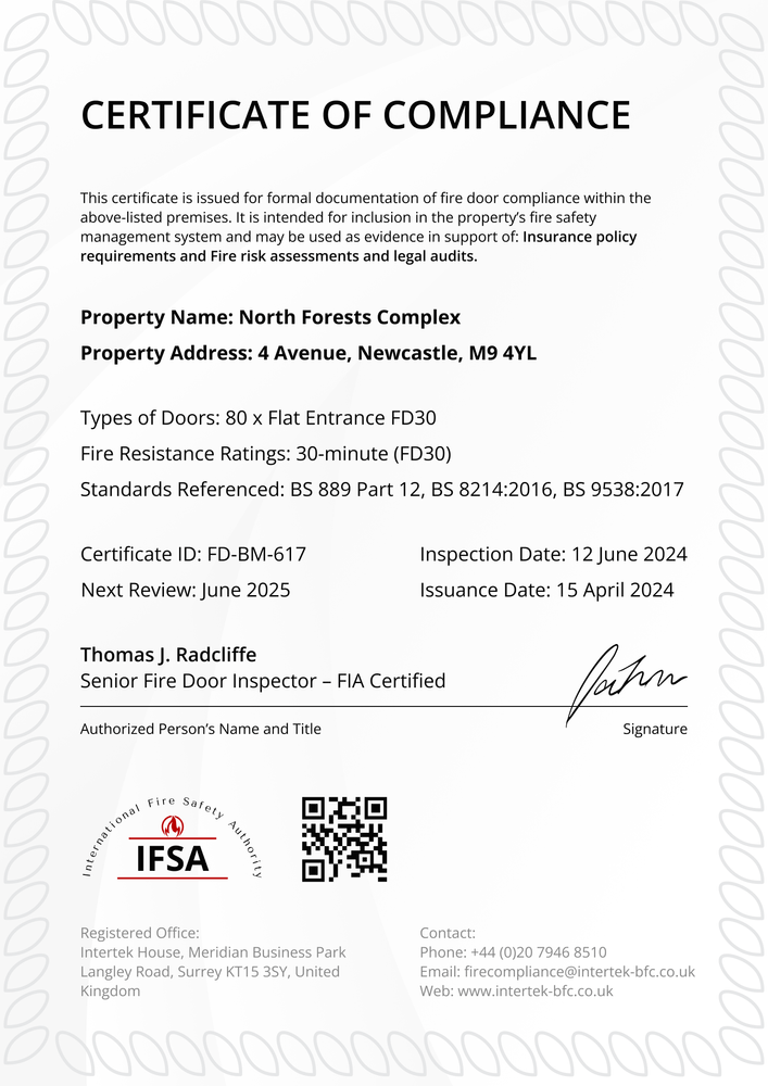 Streamlined Fire Door Certificate Template – Portrait Streamlined Fire Door Certificate Template – Portrait
