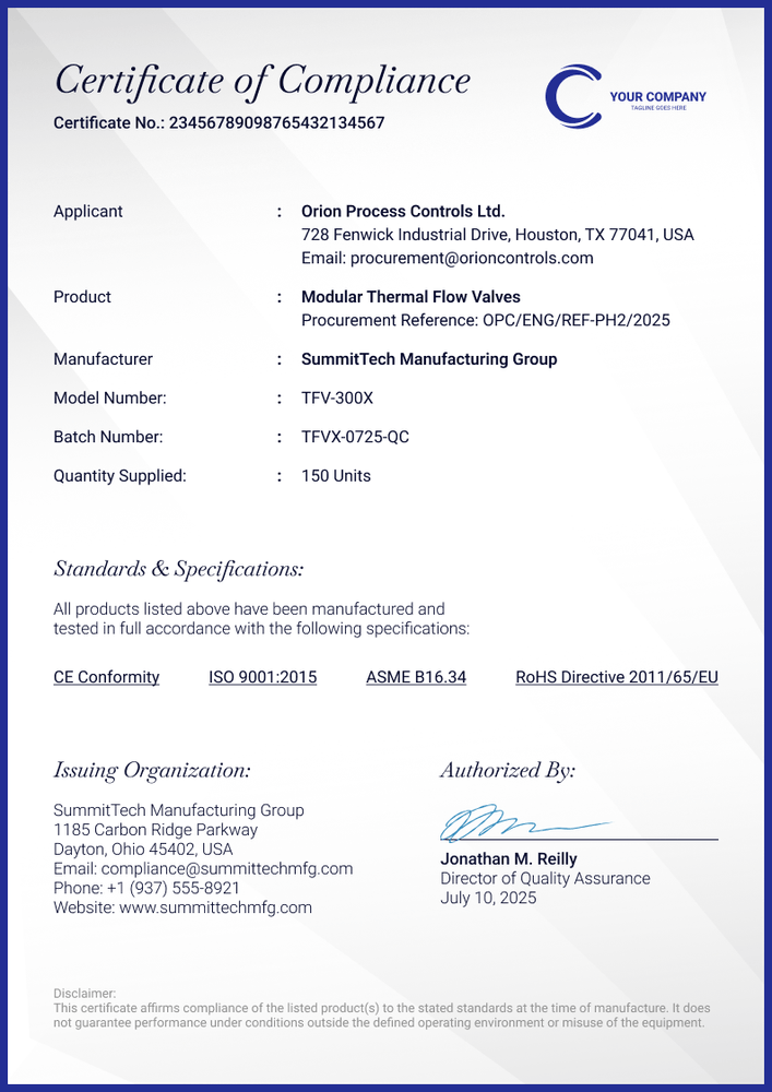 Clear Certificate of Conformance Template – Portrait Clear Certificate of Conformance Template – Portrait