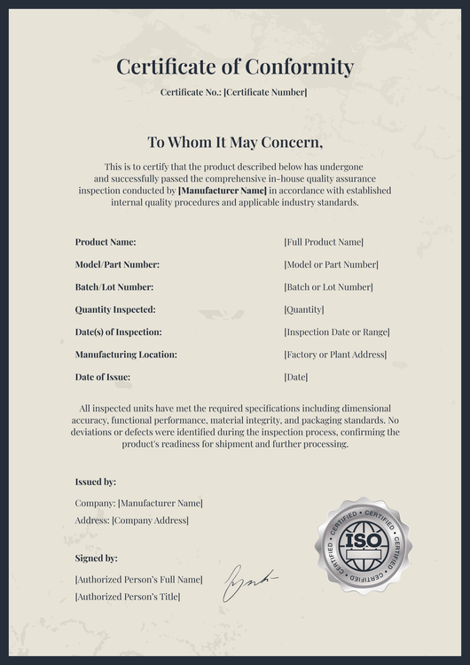 Free Certificate of Conformance Template – Portrait Free Certificate of Conformance Template – Portrait