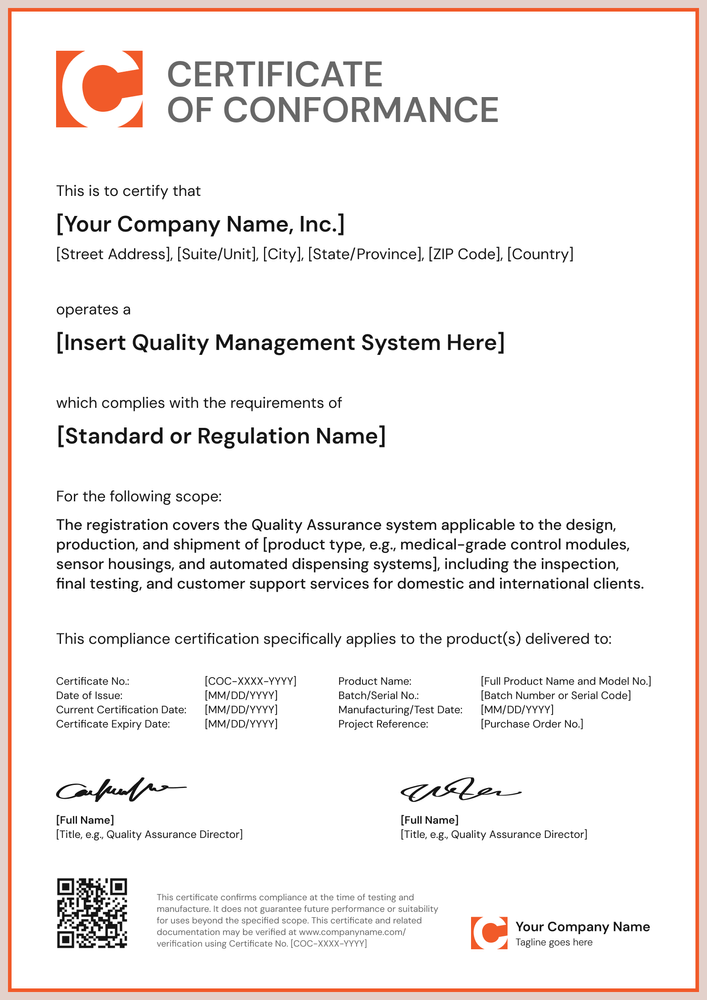 Free Vivid Certificate of Conformance Template – Portrait Free Vivid Certificate of Conformance Template – Portrait