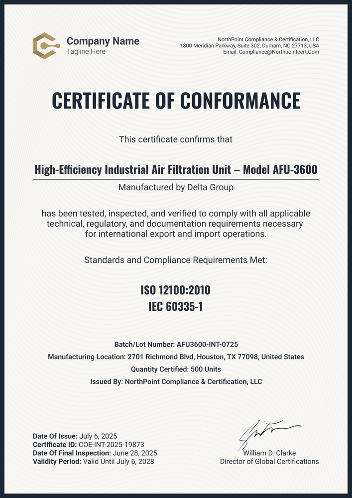 Free Technical Certificate of Conformance Template - Portrait Free Technical Certificate of Conformance Template - Portrait