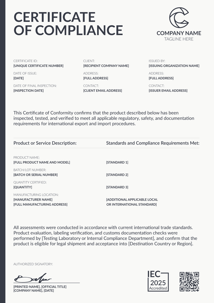 Regulatory Certificate of Conformance Template - Portrait Regulatory Certificate of Conformance Template - Portrait