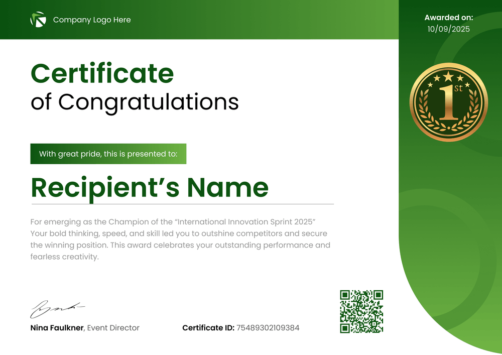 Editable Congratulations Certificate Template – Landscape Editable Congratulations Certificate Template – Landscape