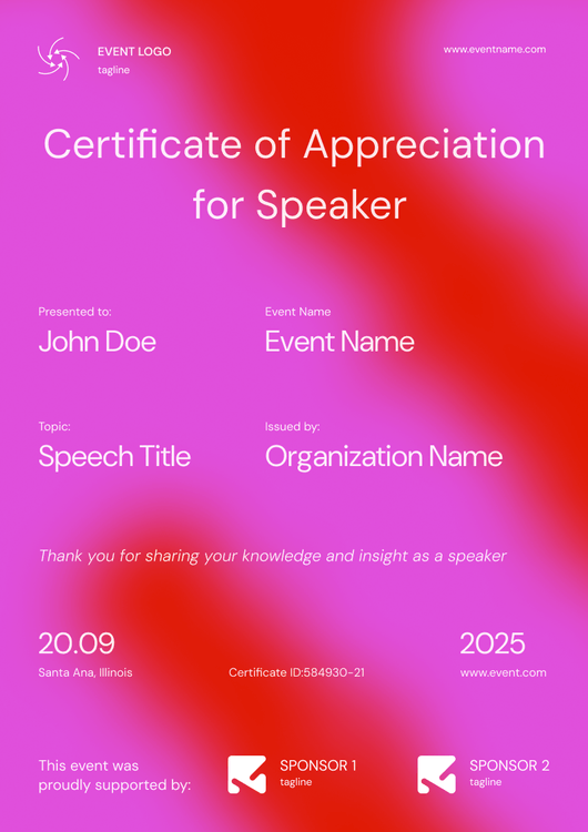 Free Neon Speaker Appreciation Certificate – Landscape Free Neon Speaker Appreciation Certificate – Landscape