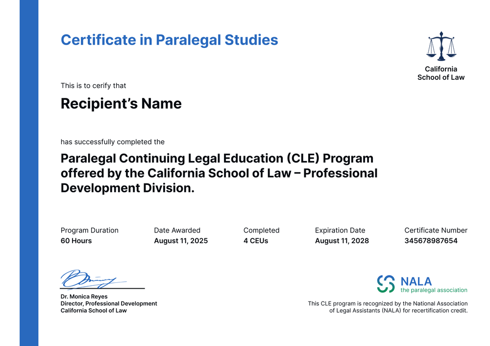 Formal Paralegal Certificate Template – Landscape Formal Paralegal Certificate Template – Landscape