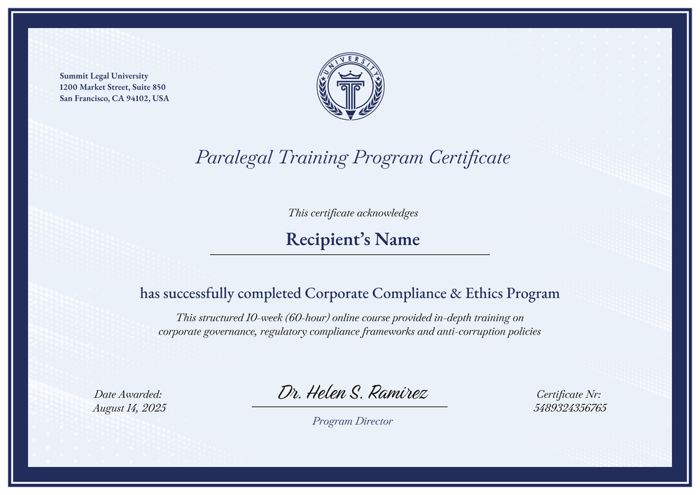 Paralegal Certificate Template – Landscape Paralegal Certificate Template – Landscape