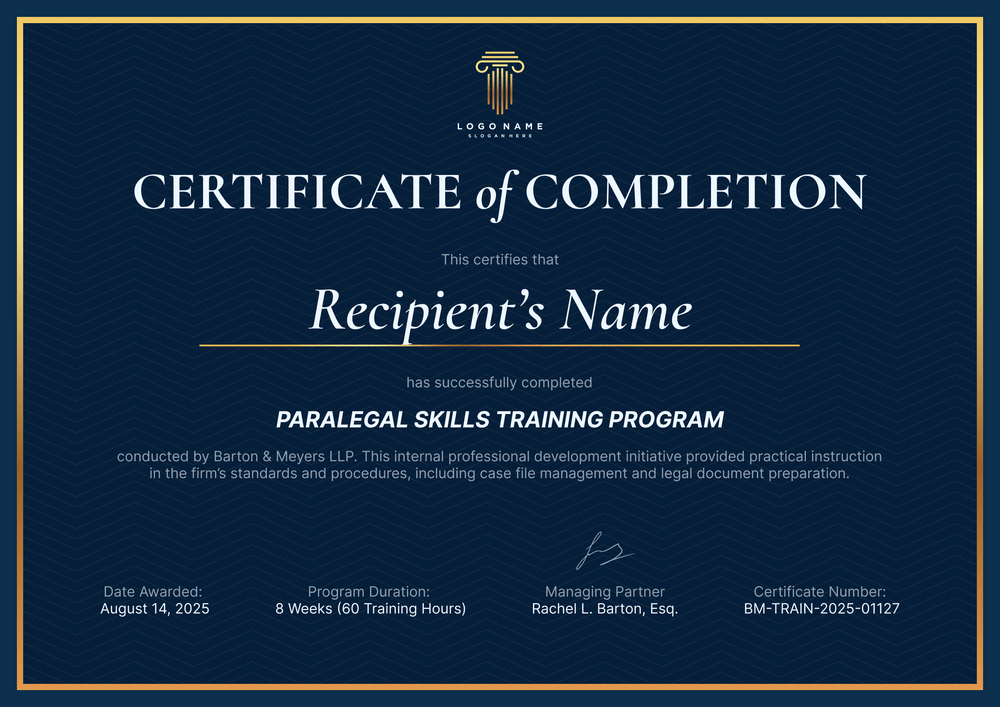 Refined Paralegal Certificate Template – Landscape Refined Paralegal Certificate Template – Landscape