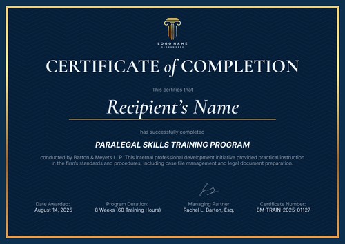 Refined Paralegal Certificate Template – Landscape Refined Paralegal Certificate Template – Landscape