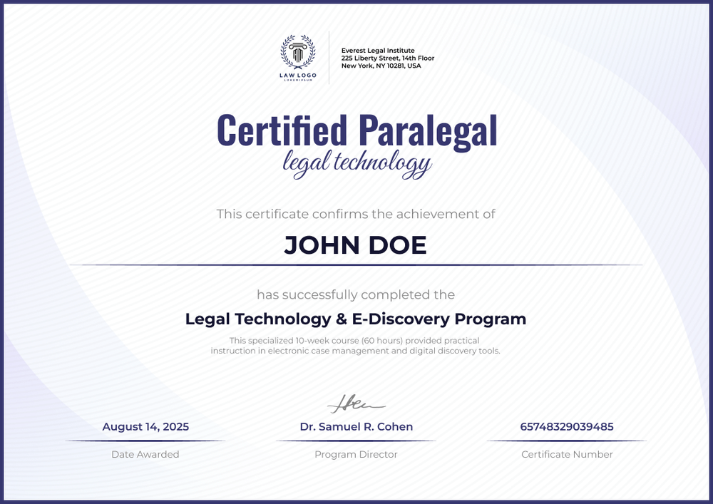 Structured Paralegal Certificate Template Online – Landscape Structured Paralegal Certificate Template Online – Landscape