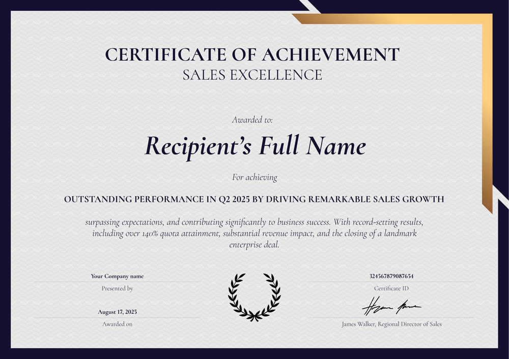 Free Sales Award Certificate Template - Landscape Free Sales Award Certificate Template - Landscape