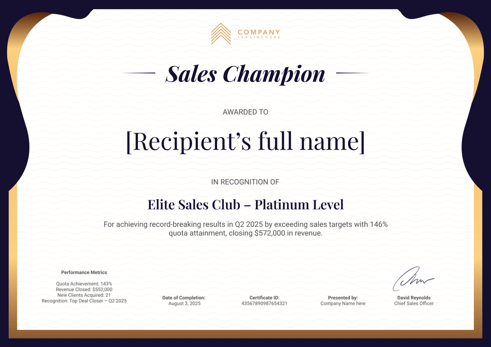 Sales Award Certificate Template - Landscape Sales Award Certificate Template - Landscape