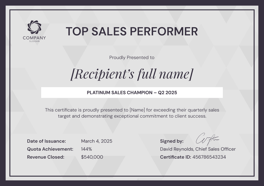 Sales Award Certificate Template to Personalize & Distribute - Landscape Sales Award Certificate Template to Personalize & Distribute - Landscape