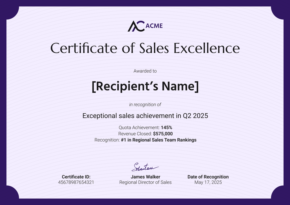 Free Sales Award Certificate Template - Landscape Free Sales Award Certificate Template - Landscape