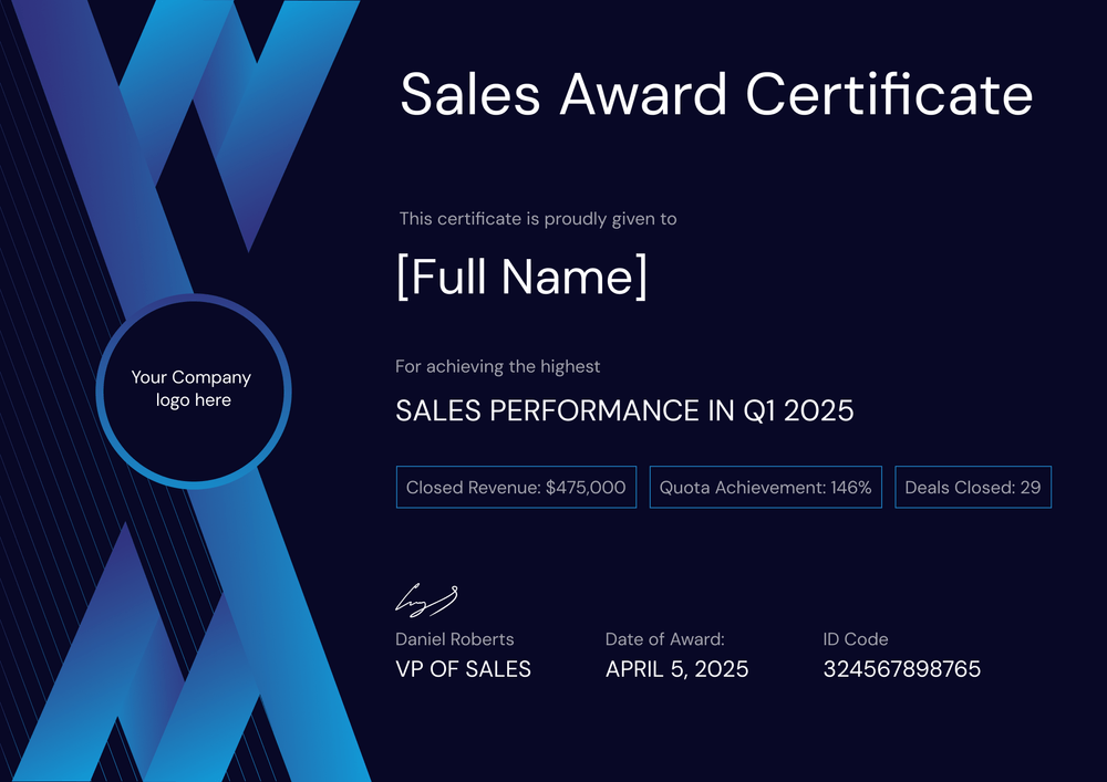 Free Dynamic Sales Award Certificate Template – Landscape Free Dynamic Sales Award Certificate Template – Landscape