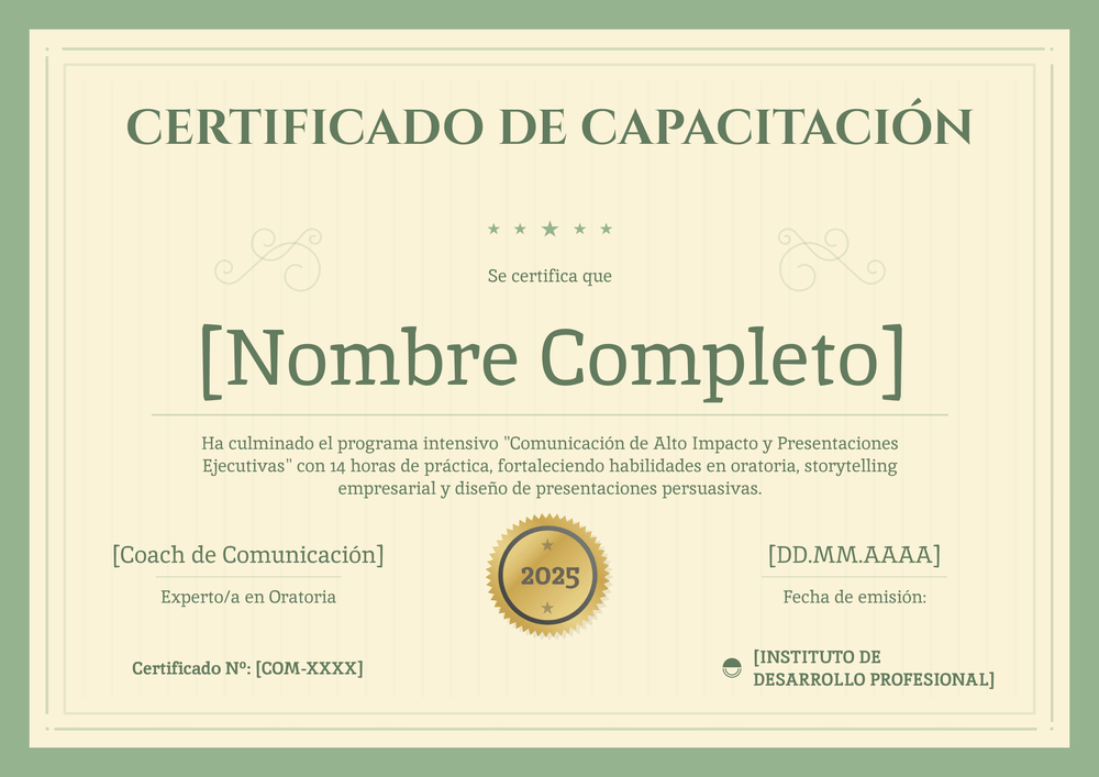 Modelo de certificado de capacitación destacado – Horizontal Modelo de certificado de capacitación destacado – Horizontal