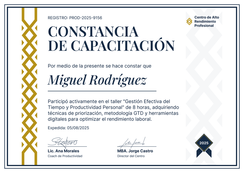 Modelo de certificado de capacitación prestigioso – Horizontal Modelo de certificado de capacitación prestigioso – Horizontal