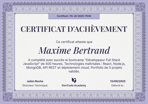 Certificat achèvement modèle – Paysage Certificat achèvement modèle – Paysage