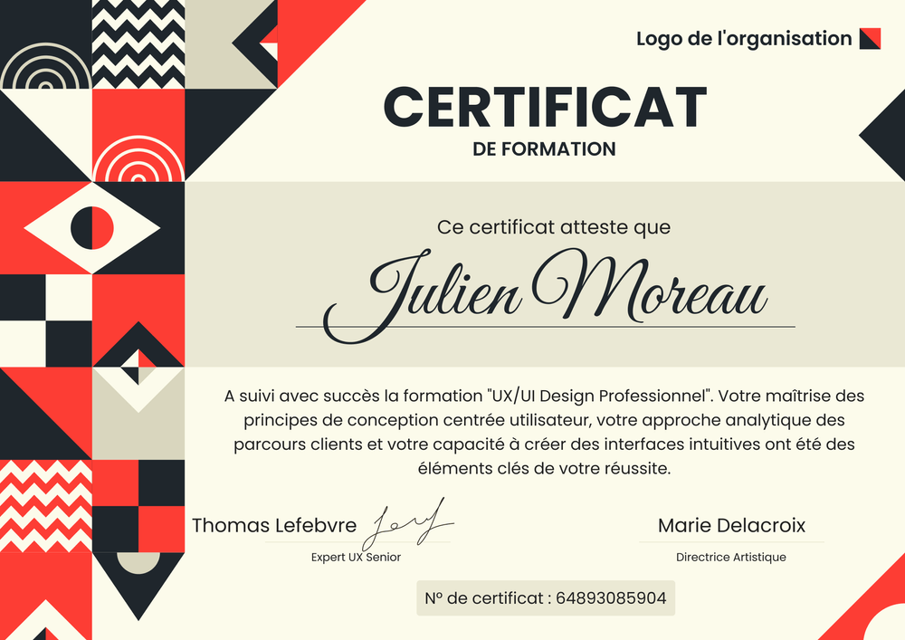Modèle de certificat de formation moderne et unique – Paysage Modèle de certificat de formation moderne et unique – Paysage